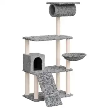 Rascador Para Gatos Con Postes De Sisal Gris Claro 131 Cm Vidaxl