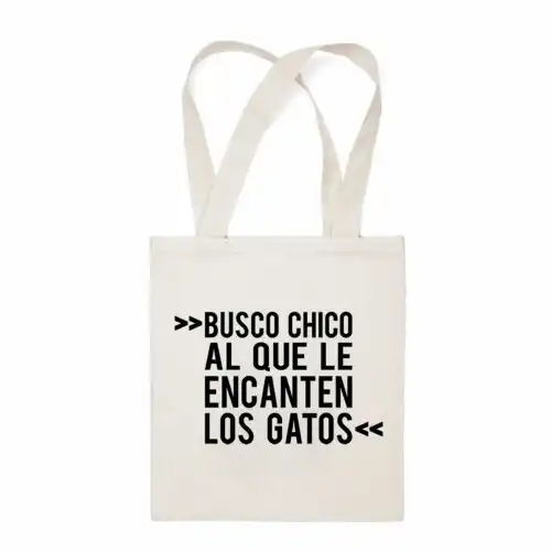 Bolsa tote "busco chico a quien le encanten los gatos" color Blanco