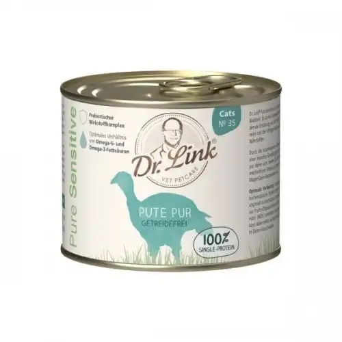 Dr. Link Pure Sensitive Pute Pur Pavo Lata para gatos