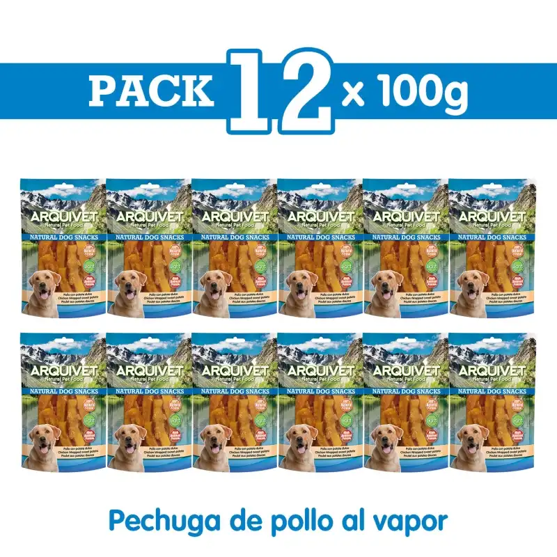 Pollo con patata dulce 100g Snack para perros, Unidades 12 unidades