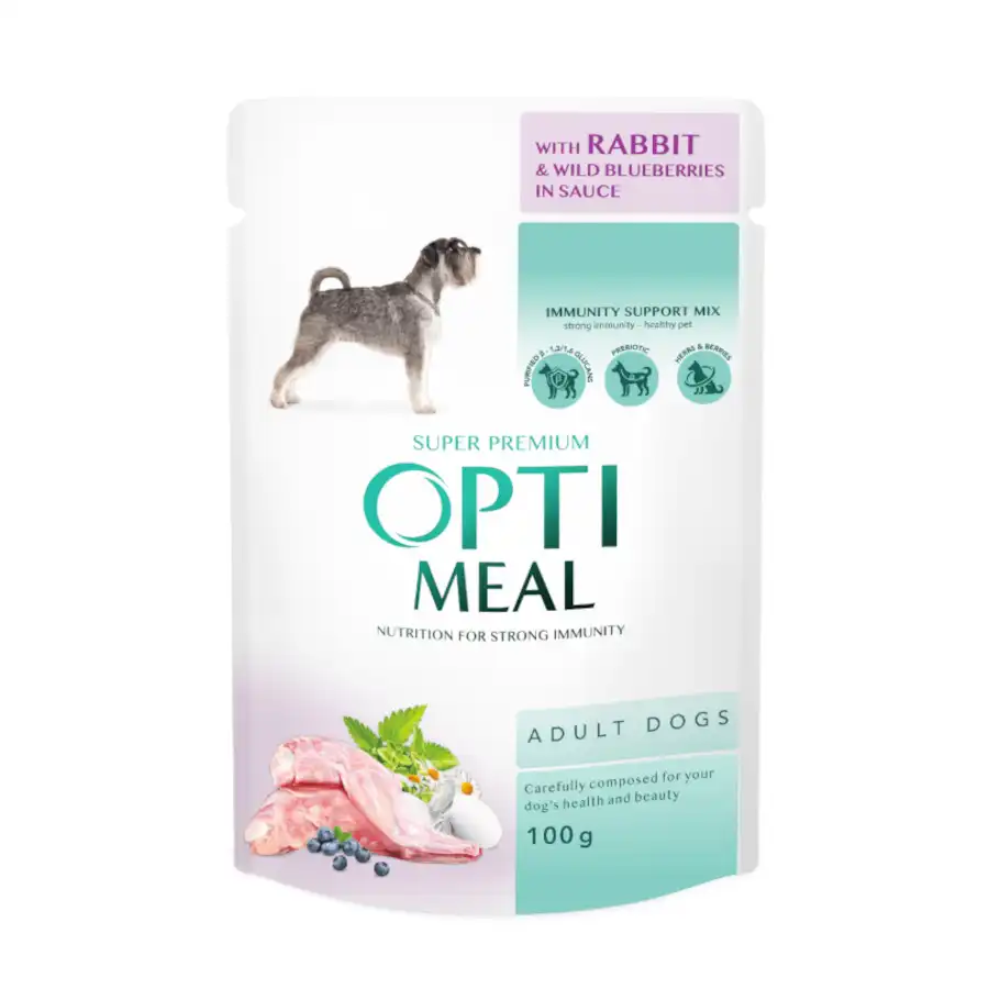 OPTIMEAL. Pienso húmedo para perros adultos-conejo  y arándano silvestre en salsa , 0,1kg