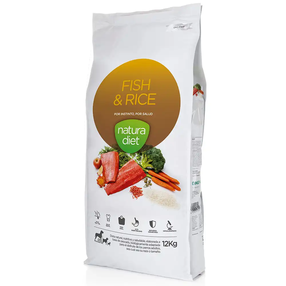 Natura Diet Adulto Pescado y Arroz pienso natural 12 Kg.