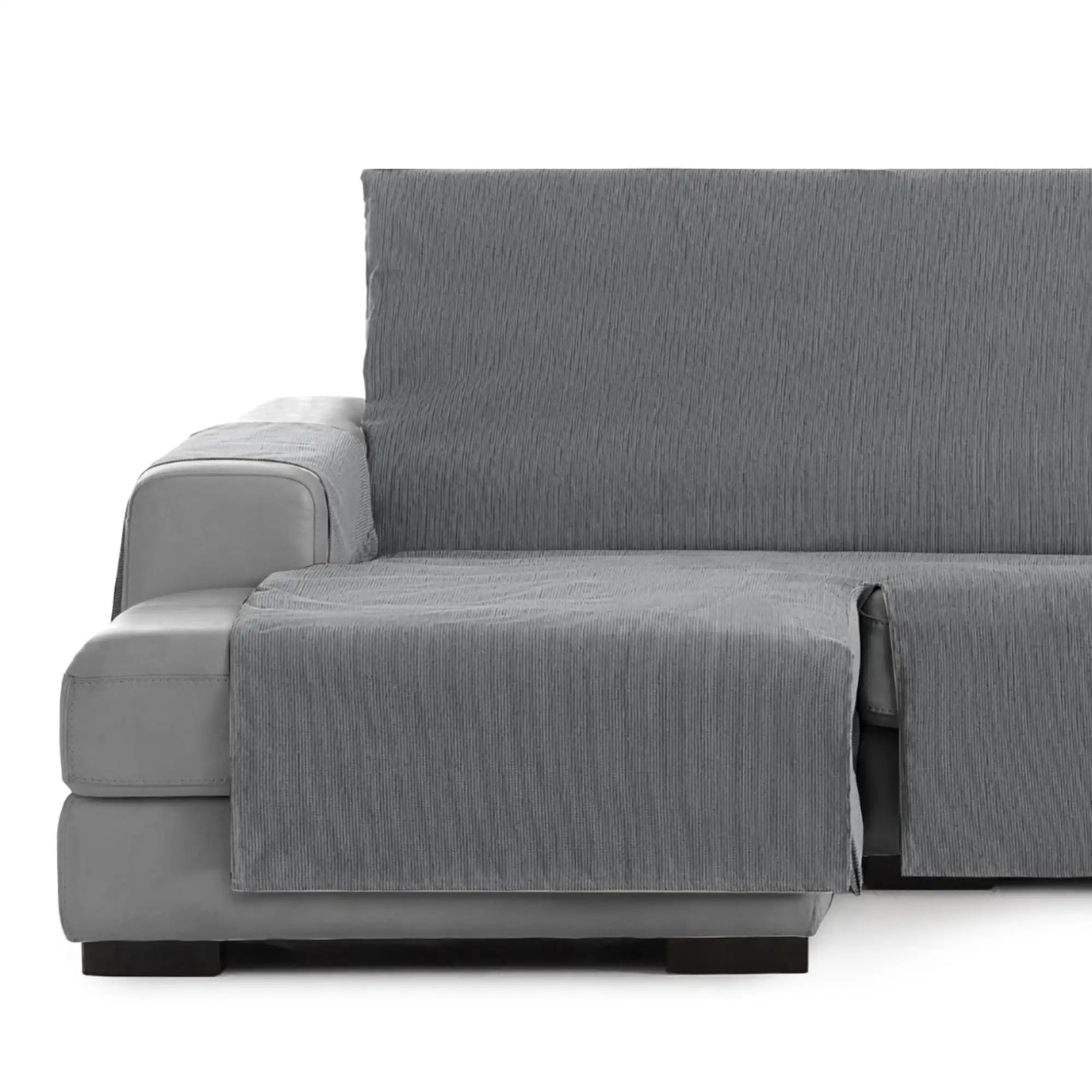 Vipalia Protector Funda Chaise Longue Lisa. Cubresofa Chenilla. Diseño Elite. Color Gris. Chaise Largo Izquierda