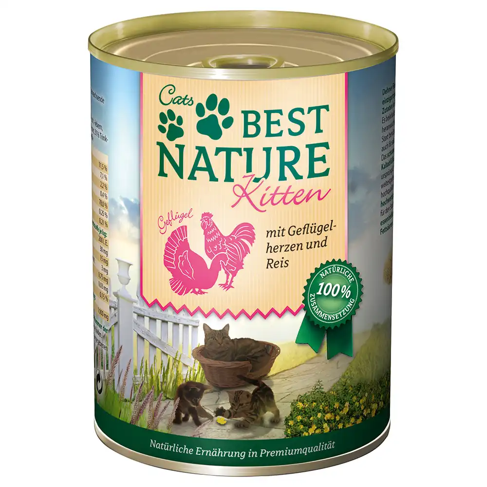 Best Nature Kitten 6 x 400 g comida húmeda para gatos - Corazones de ave y arroz