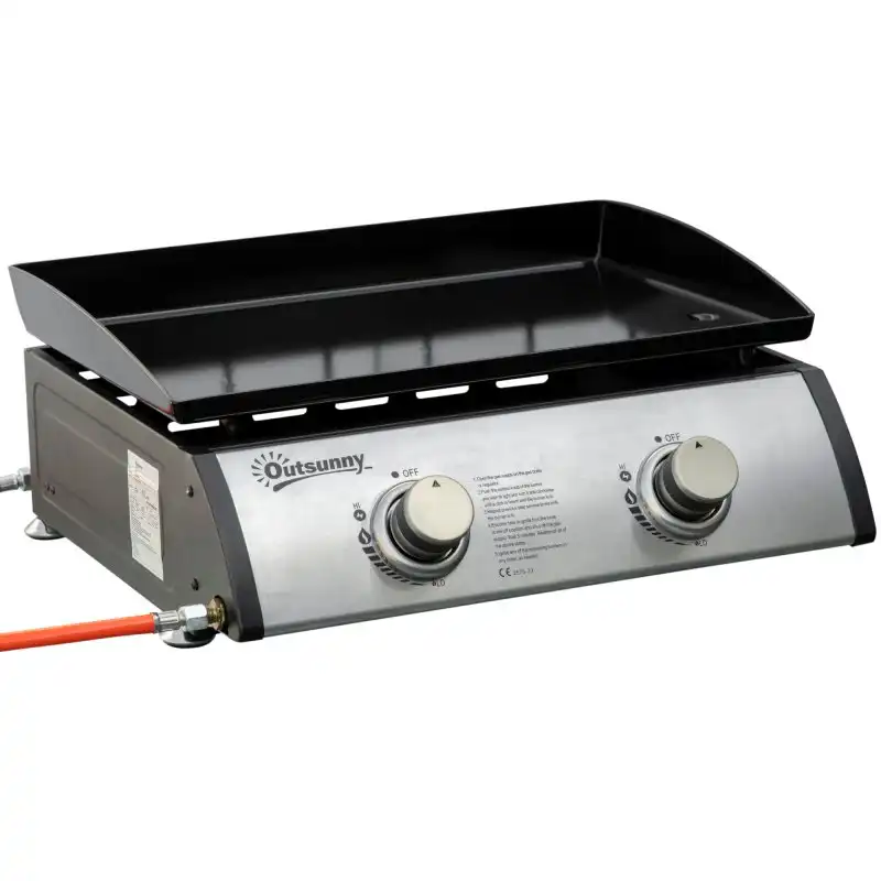 Outsunny Plancha Portátil de Gas con 2 Fuegos 48.5x46x21cm