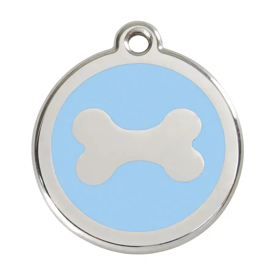 Placa identificativa Acero Inoxidable Esmalte Hueso Azul Claro para perros