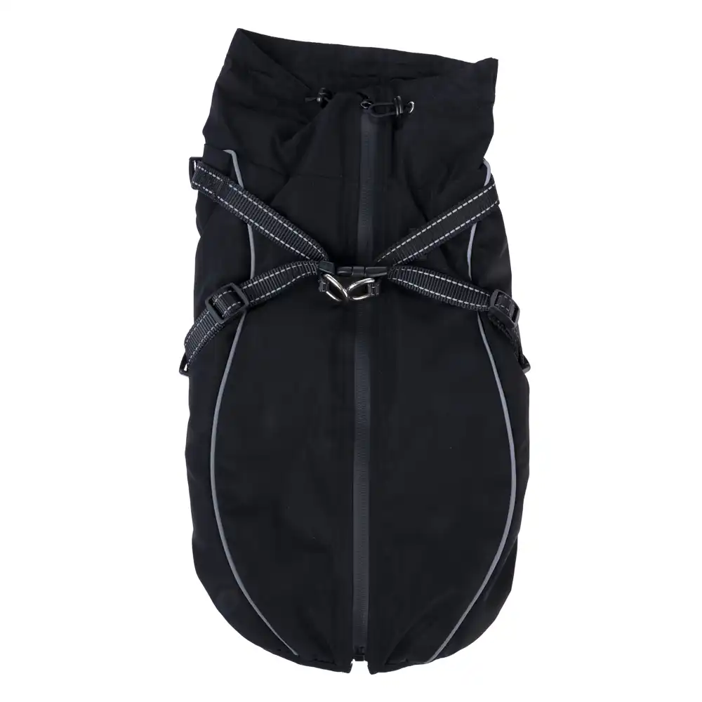 Abrigo con arnés TIAKI Arkon, negro para perros - aprox. 40 cm de largo de espalda