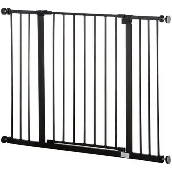 Barrera De Seguridad De Acero 76-107x76 Cm - Pawhut. Negro