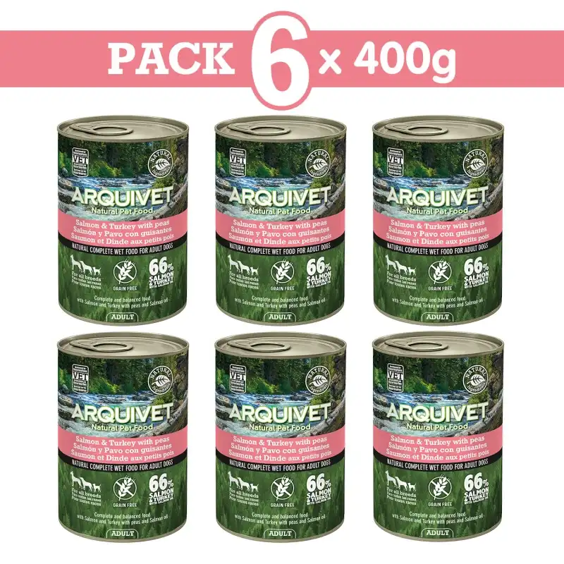 Comida húmeda Arquivet Wet DOG FOOD 400g ADULT Salmon y Pavo, Unidades 6 unidades