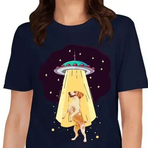 Mascochula camiseta mujer abduction personalizada con tu mascota azul marino