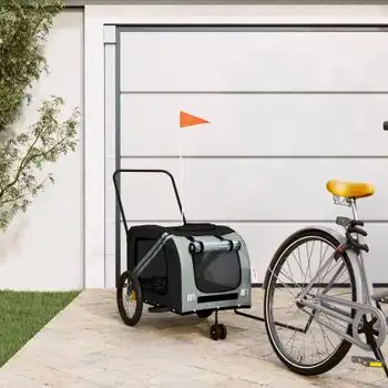 Remolque De Bicicleta Mascotas Hierro Tela Oxford Gris Negro