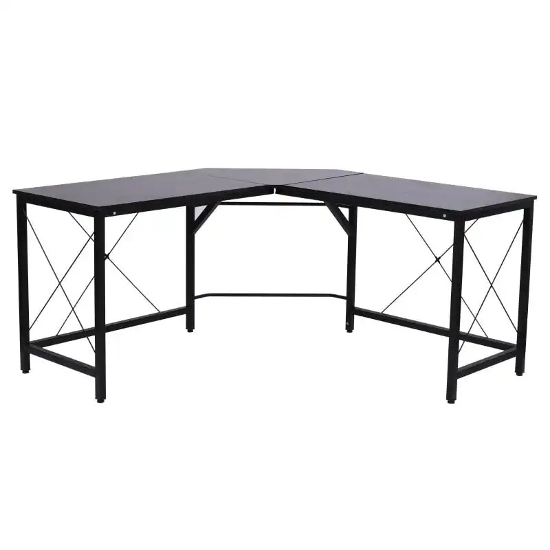 HomCom Escritorio en Forma de L con Marco de Acero 150x150x76 cm Negro