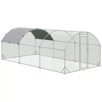 Gallinero De Acero Galvanizado Tela Oxford 5,7x2,8x1,97m-pawhut.plata