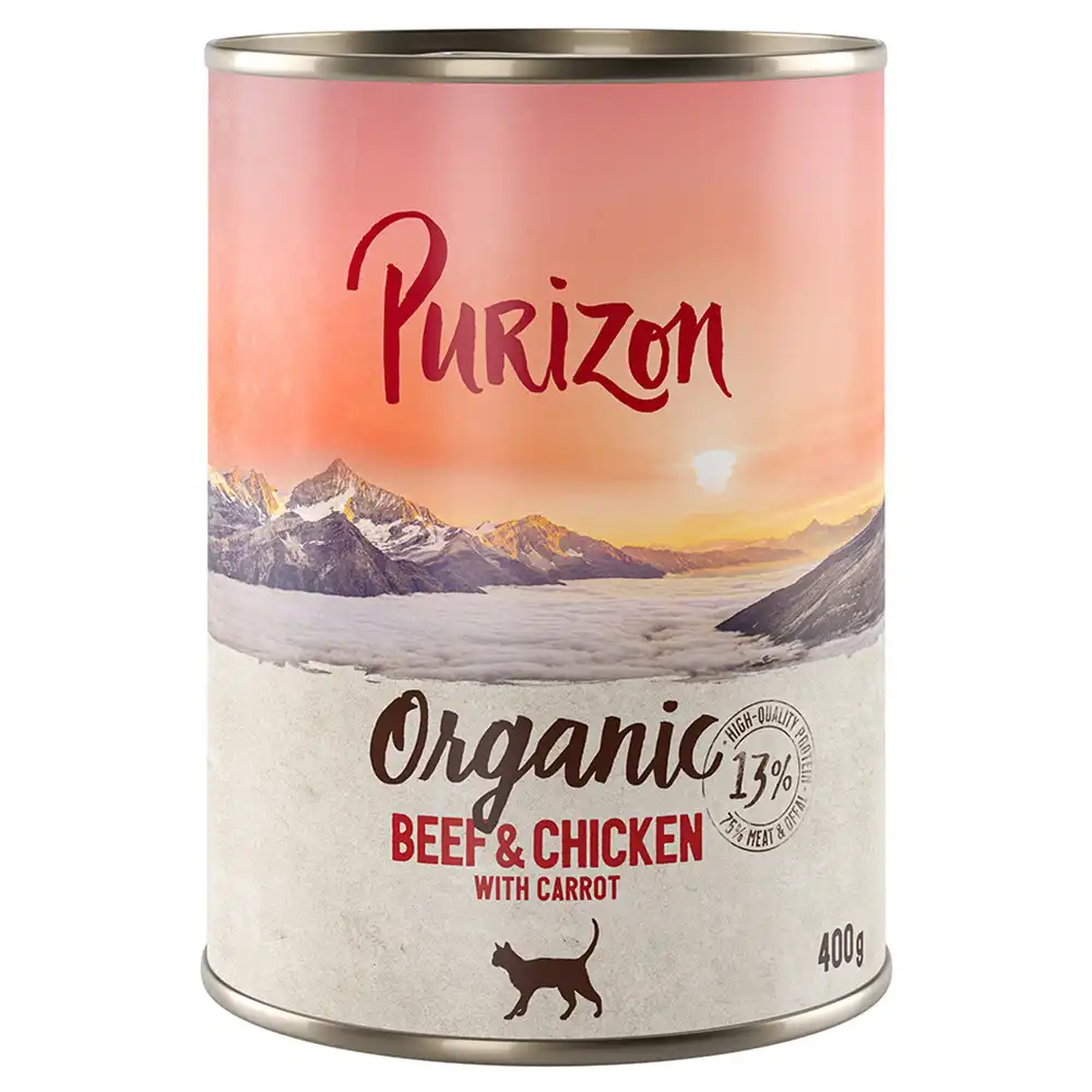 Purizon Organic 6 x 400 g comida ecológica para gatos - Vacuno y pollo con zanahoria