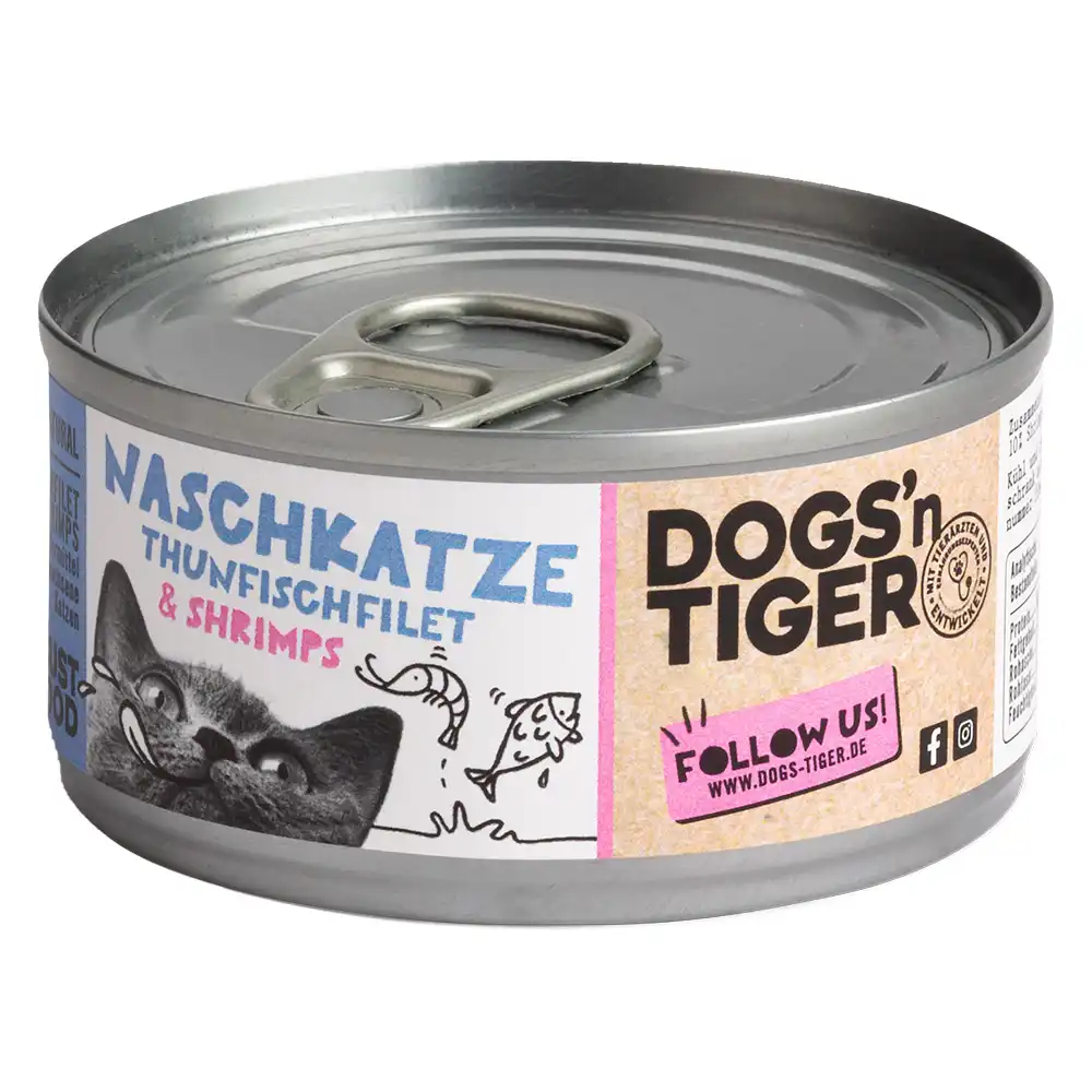 Dogs'n Tiger Cat filetes finos 12 x 70 g para gatos - Filete de atún y gambas