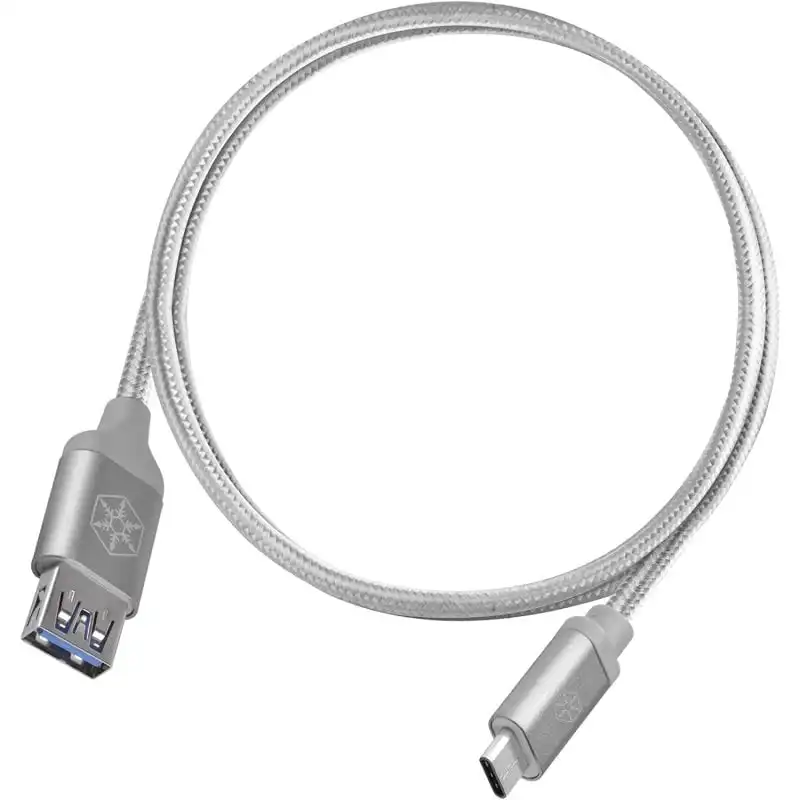 SilverStone CPU06S-500 Cable Nylon USB-C a USB-A Macho/Hembra 0.5m Plata