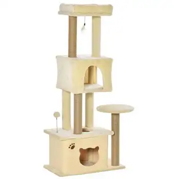 Árbol Gatos De Aglomerado Madera Yute Felpa 60x34x136cm-pawhut. Beige