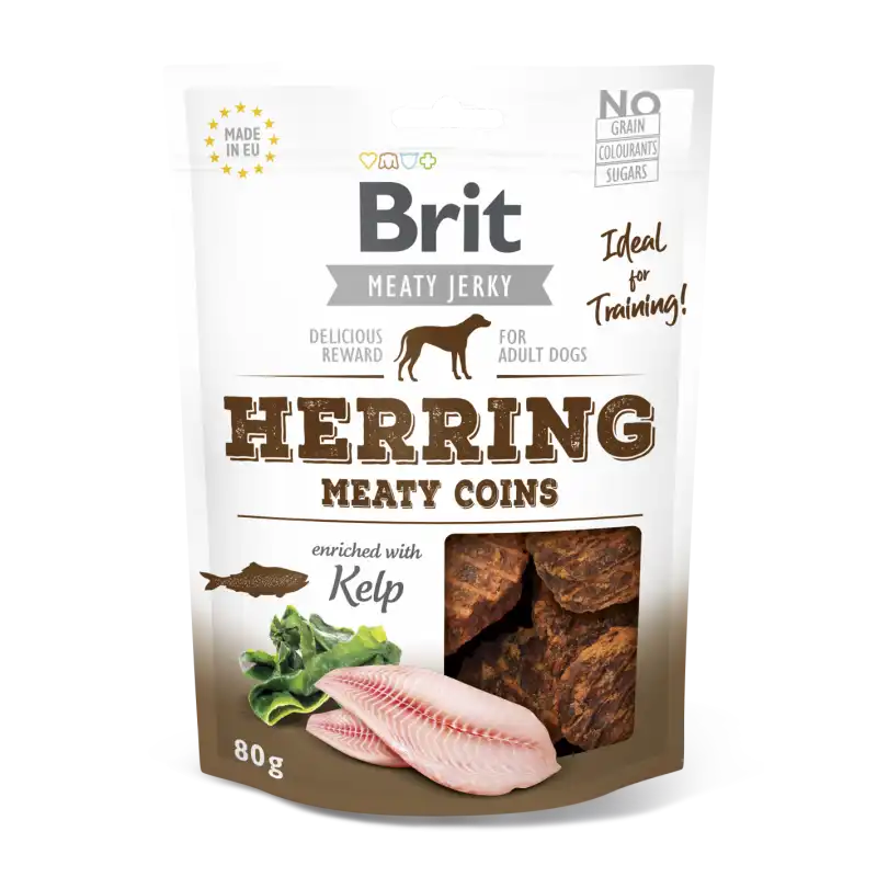 Brit jerky snack meaty coins arenques premios para perro, Peso 80 Gr