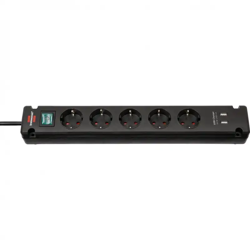 Brennenstuhl Bremounta Regleta de Enchufes con 5 Tomas de Corriente y Carga USB 3m Negro