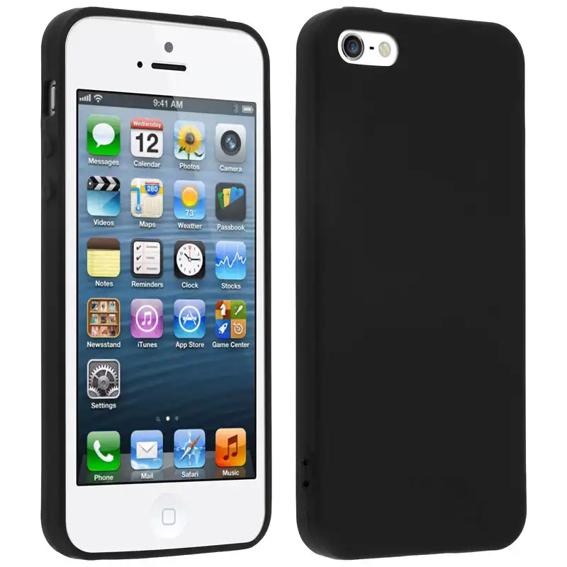 Avizar Funda Protectora de Silicona Negra Mate Ultrafina para iPhone 5 / iPhone 5S / iPhone SE