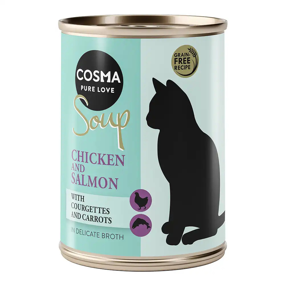 Cosma Soup sopa para gatos 6 x 100 g - Pechuga de pollo y salmón con calabacín y zanahoria