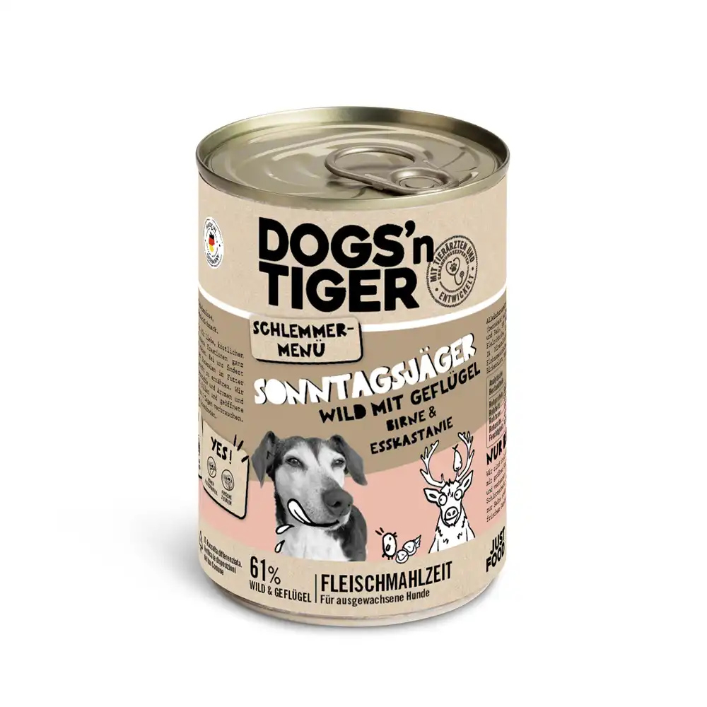 Dogs'n Tiger menú gourmet para perros 6 x 400 g - Caza con aves de corral con pera, mijo y castaña