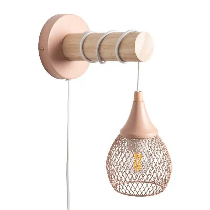 Efectoled Lámpara De Pared De Madera Y Metal Monah Rosa Pastel