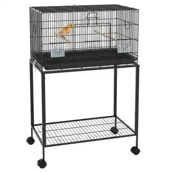 Jaula Para Pájaros Con Ruedas Pawhut Acero 77x46x119 Cm Negro