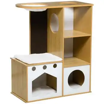 Árbol Para Gatos De Mdf Felpa 76x37x92,5 Cm-pawhut. Roble