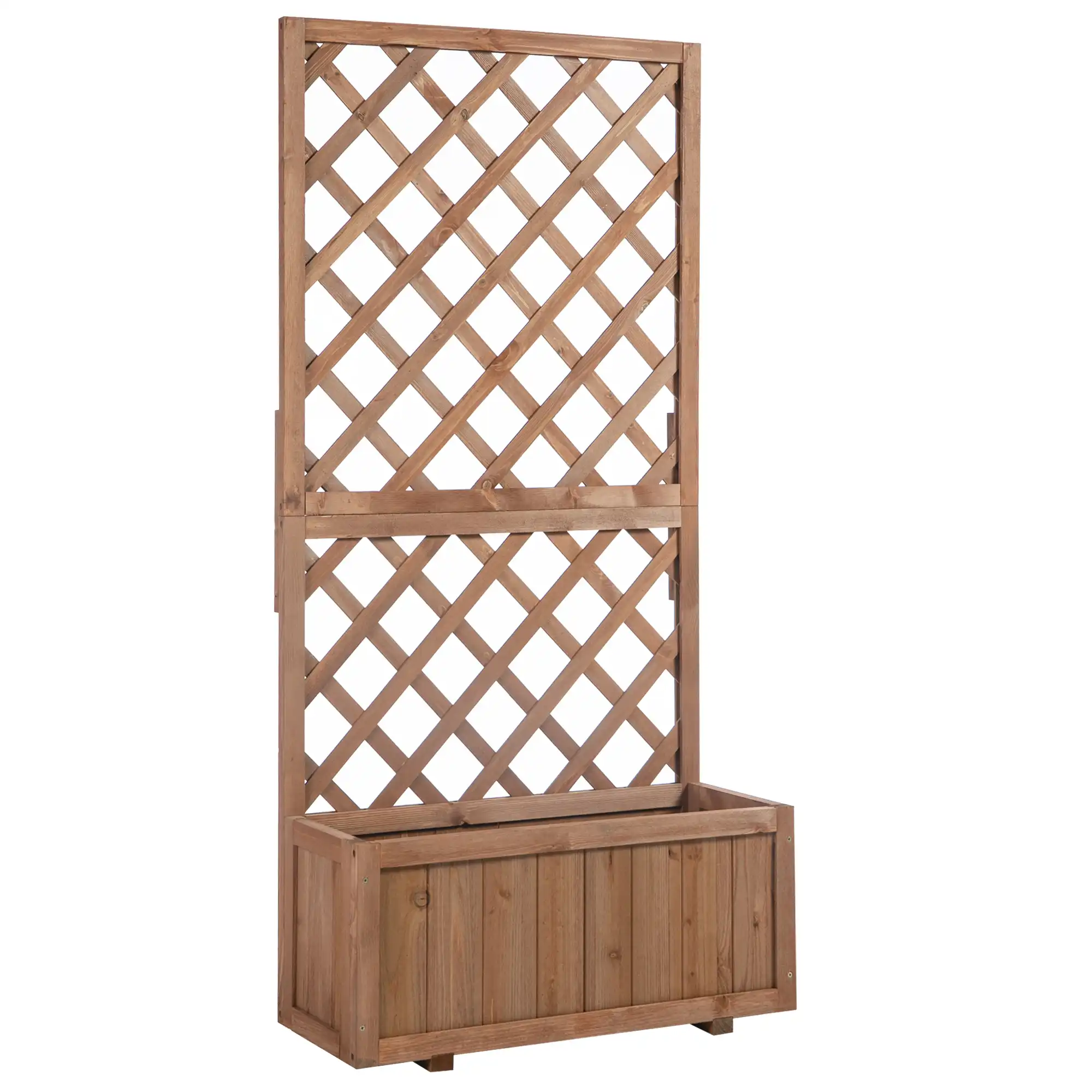 Outsunny Jardinera con Enrejado de Madera Maciza Macetero de Jardín con Soporte para Trepadora para Cultivo de Plantas Flores 72,5x31,5x149,5 cm Natural