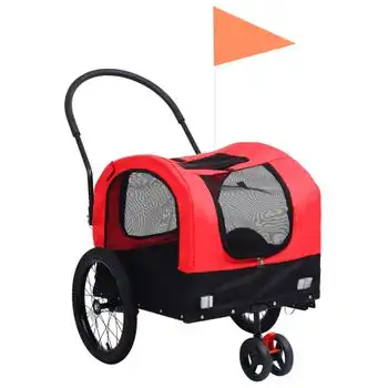 Remolque De Bicicleta De Mascotas Y Carrito 2 En 1 Rojo Y Negro Vidaxl