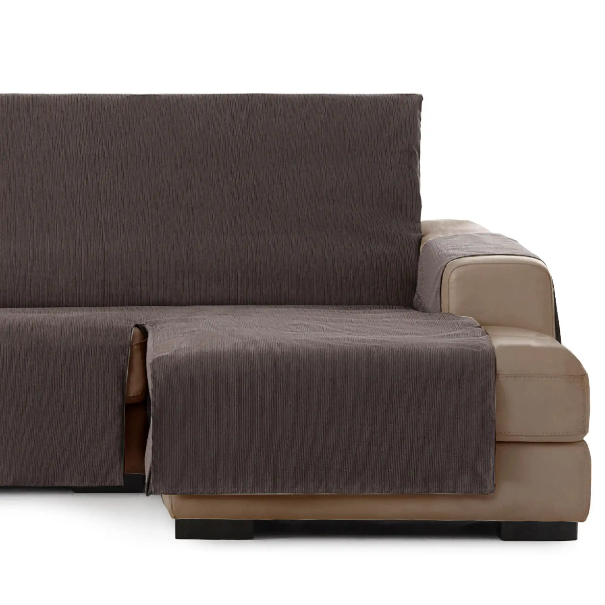 Vipalia Protector Funda Chaise Longue Lisa. Cubresofa Chenilla. Diseño Elite. Color Marron. Chaise Corto Derecha