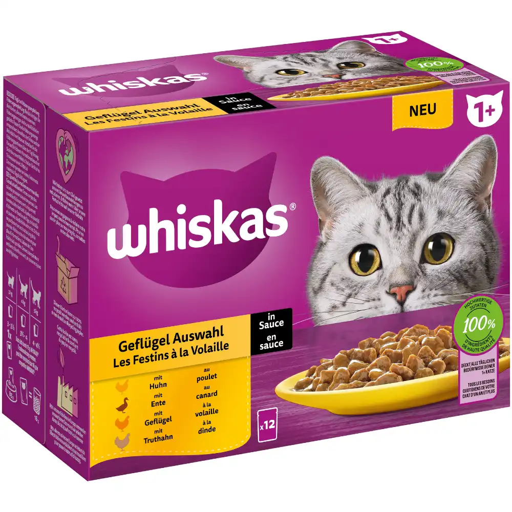 Whiskas 1+ años 12 x 85 g en bolsitas - Selección de aves en salsa (12 x 85 g)