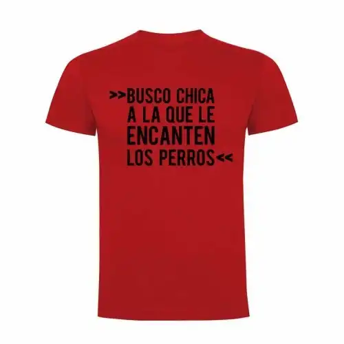 Camiseta hombre "Busco chica a la que la encanten los perros" color Rojo