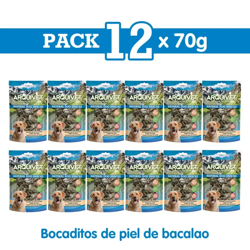 Bocaditos de piel de bacalao - 70gr Snack para perros, Unidades 12 unidades