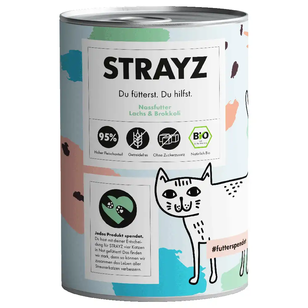 STRAYZ BIO Gato 6 x 400 g - Salmón ecológico y brócoli ecológico