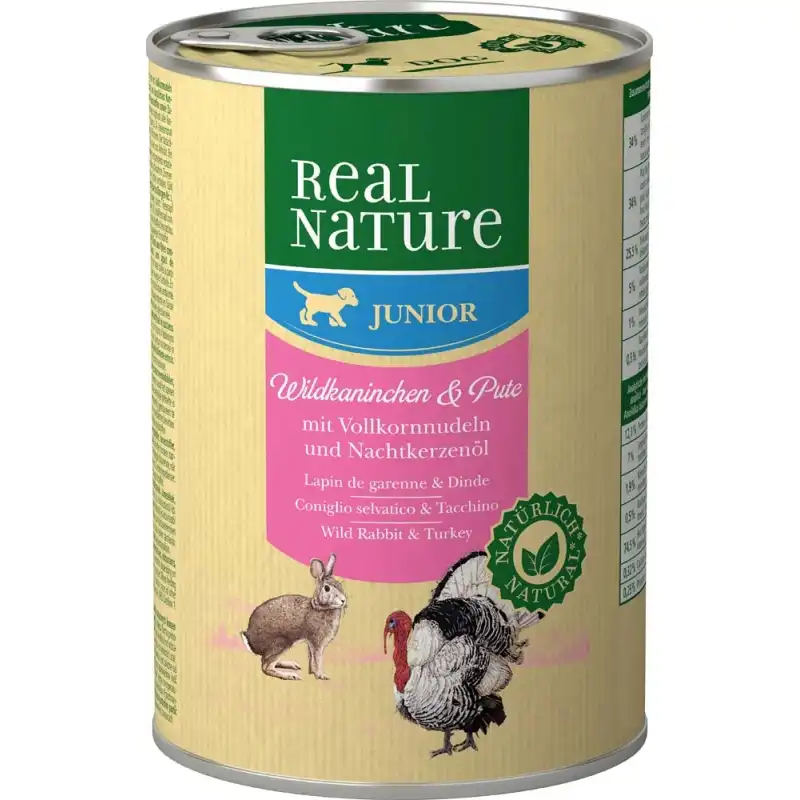 Real Nature Classic Latas Para Perros Junior Conejo Pavo, Unidades 1 x 6 Latas 400 gr