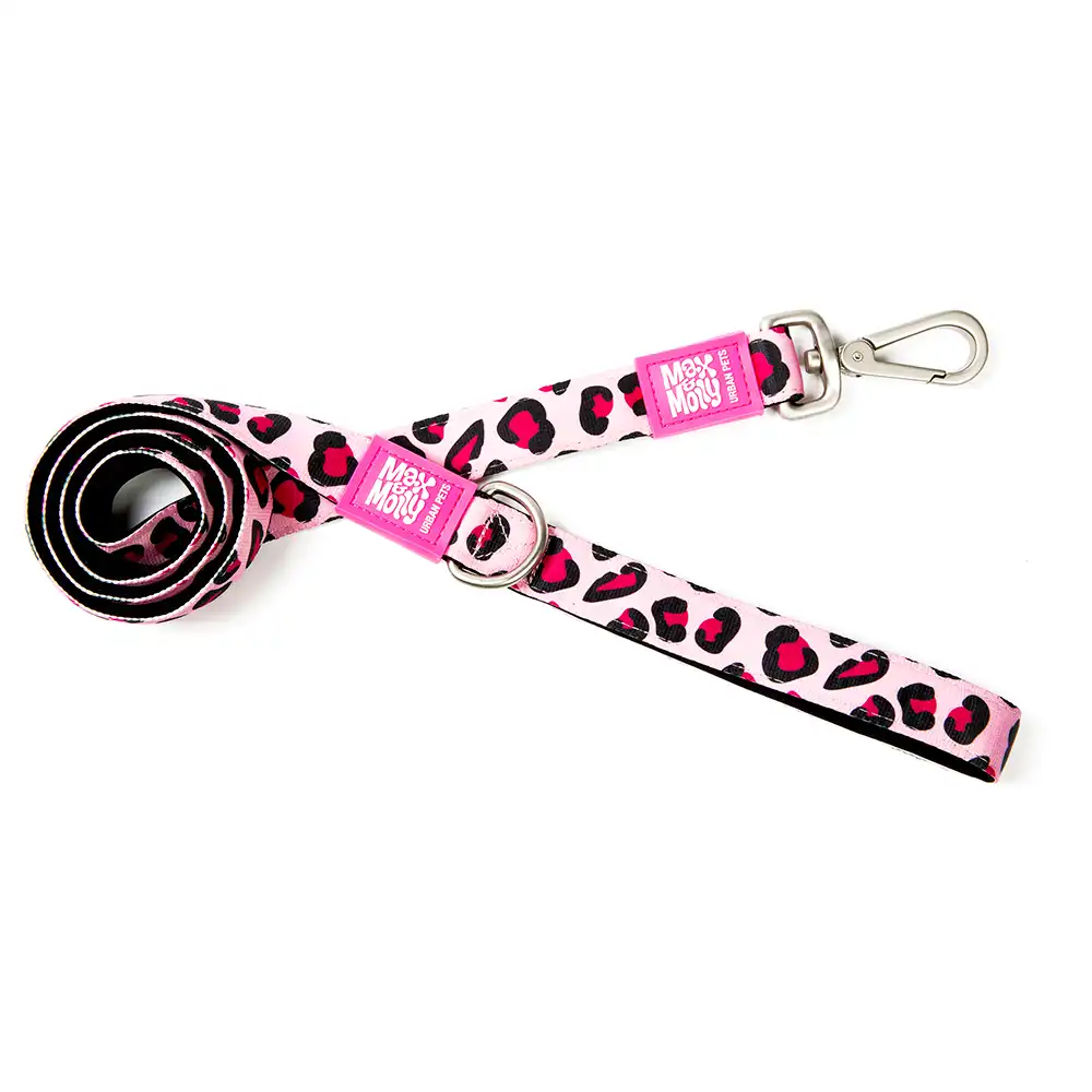 Correa corta Max & Molly Leopard Pink para perros - Talla XS: 120 x 1 cm (L x An)