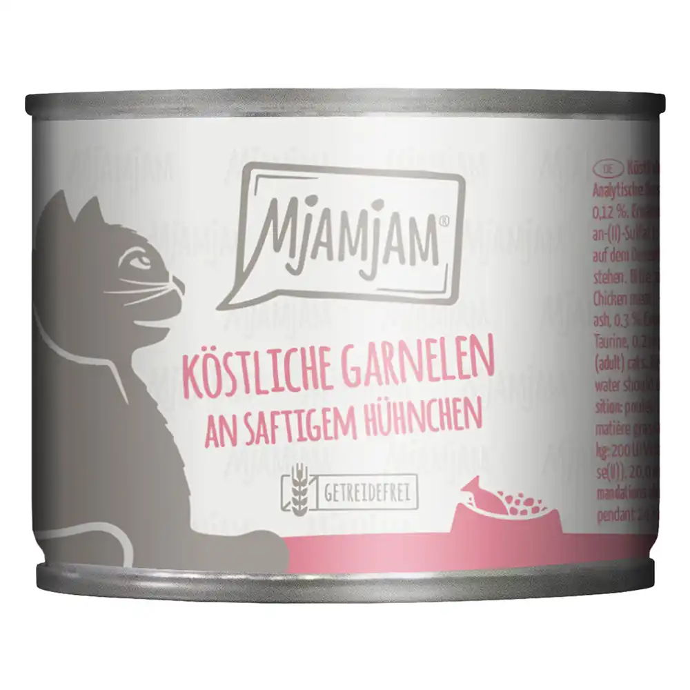 MjAMjAM comida húmeda para gatos 6 x 200 g - deliciosas gambas con jugoso pollo