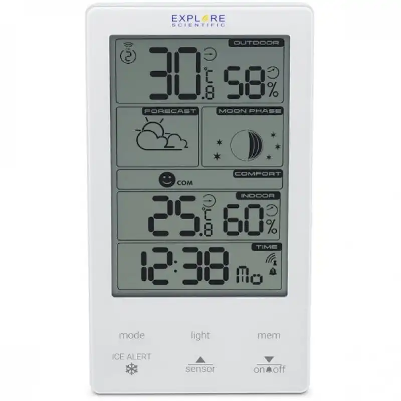 Explore Scientific Estación Meteorológica Vertical con Reloj Blanco