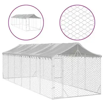 Perrera De Exterior Con Techo Acero Galvanizado Plata 3x9x2,5 M Vidaxl