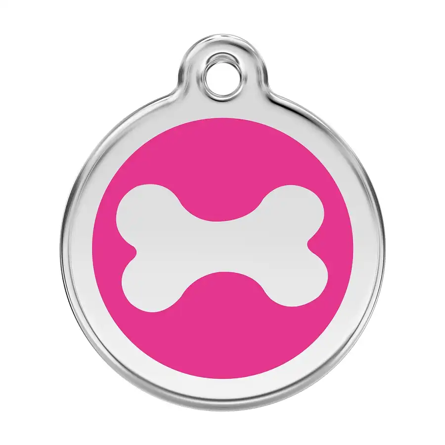 Placa identificativa Acero Inoxidable Esmalte Hueso Rosa Fuerte para perros