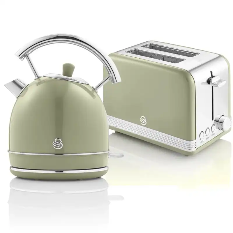 Swan Stp7050gneu Retro Set de Desayuno Hervidora de Agua 1.8L + Tostadora 815W Verde