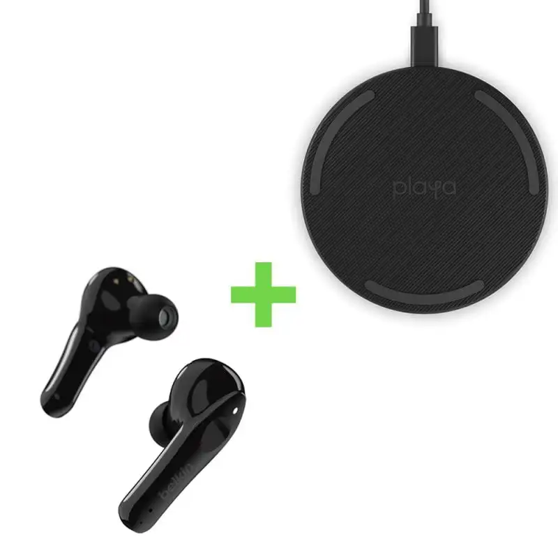 Belkin SoundForm Move Plus Auriculares Inalámbricos con Estuche de Carga Inalámbrica + Base de Carga Inalámbrica 10W