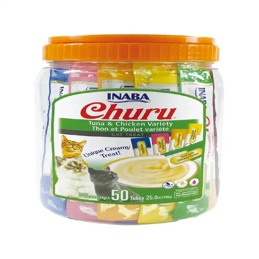 Churu Snack Cremoso Variedades de Atún y Pollo para gatos – Pack 50