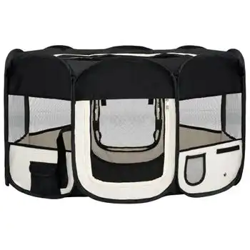 Parque De Perros Plegable Y Bolsa Transporte Negro 145x145x61cm Vidaxl