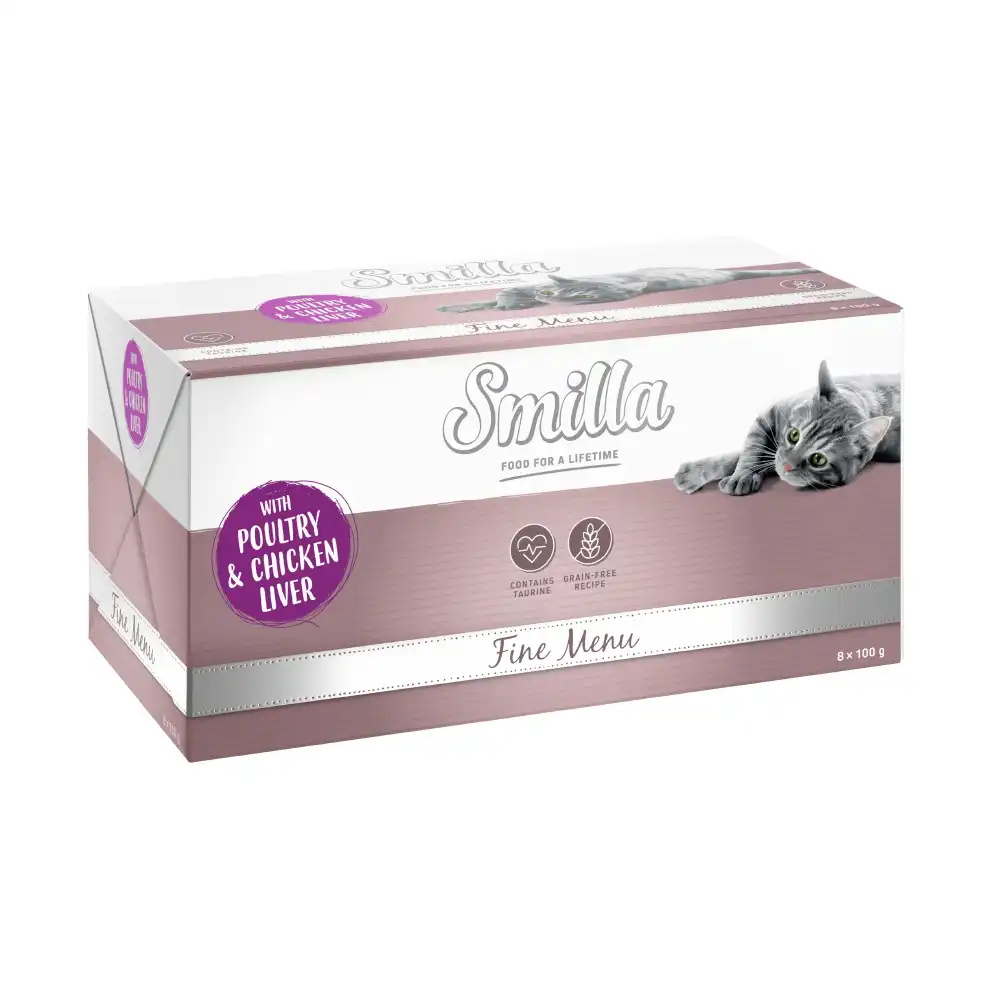 Smilla Fine Menu 8 x 100 g comida húmeda para gatos ¡con gran descuento! - Ave e hígado de pollo