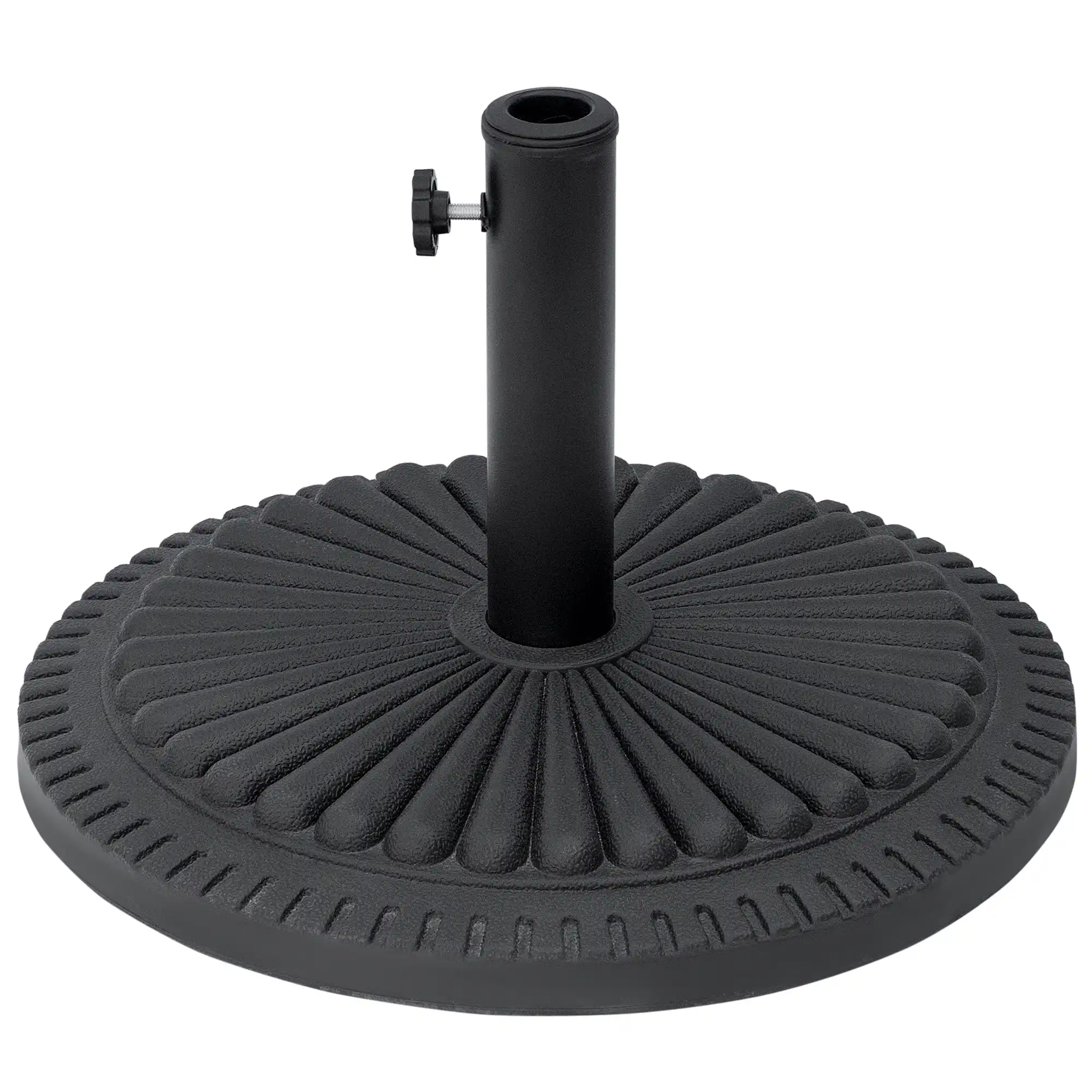 Outsunny Base para Sombrilla de Jardín Peso Neto 15 kg Soporte de Parasol Apto para Postes de 35mm/38mm/48mm Rellena de Cemento Metal para Terraza Exterior Ø49x32 cm Negro