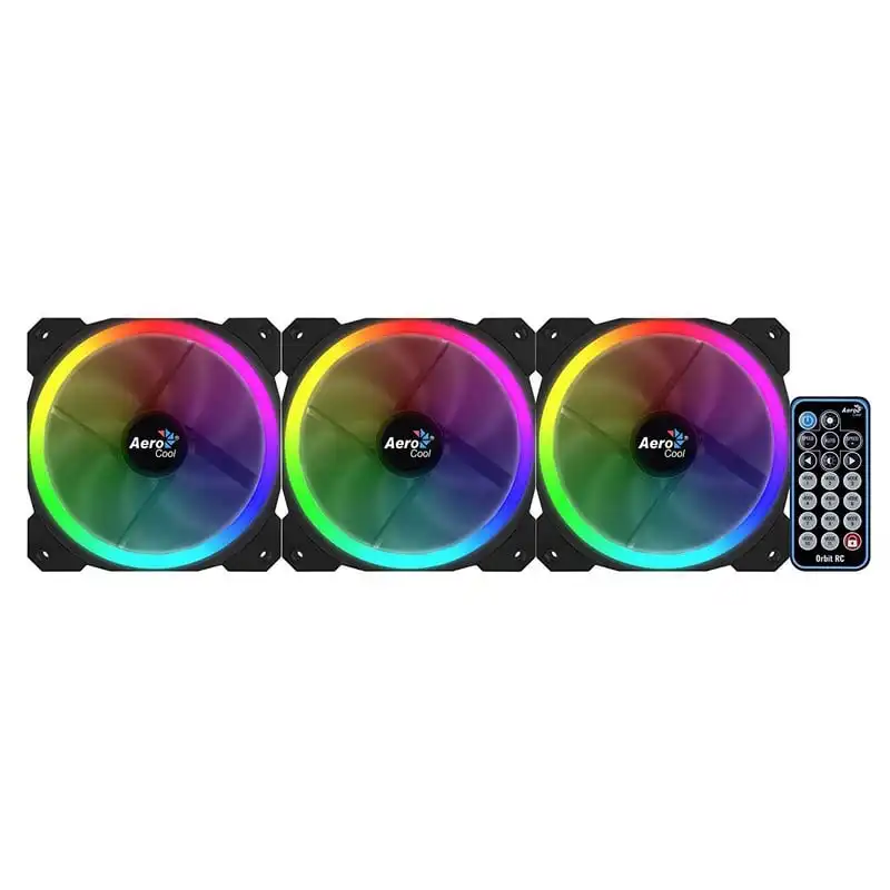 Aerocool Orbit RC Pack 3 Ventiladores RGB 120mm + Mando a Distancia