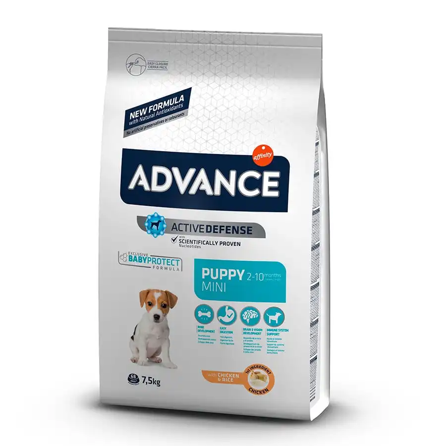 Pienso para perros cachorros mini Advance Baby Protect pollo y arroz 800 gr